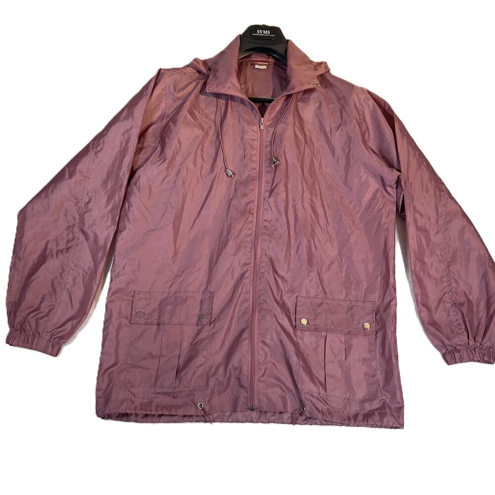 Tudor Court Vintage Raincoat Woman's Large Hide-Away Hood Drawstrings Full Zip